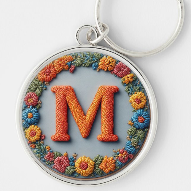 Colourful Embroidered Alphabet Design Key Ring (Front)
