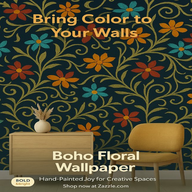 Colourful Embroidered Floral Pattern on Darkblue Wallpaper (Creator Uploaded)