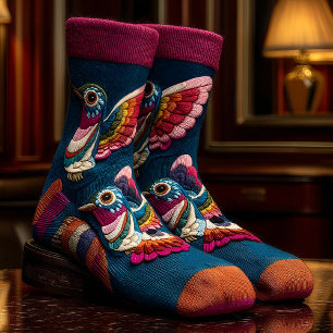 Colourful Embroidered Hummingbird Pattern Socks
