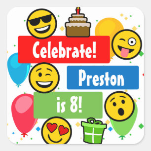 Colourful Emoji Birthday Party Kids or Boys Custom Square Sticker