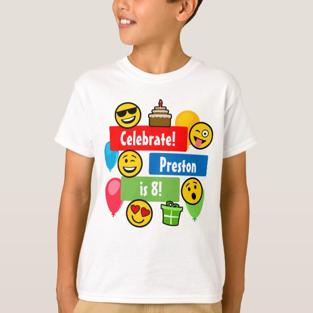 Colourful Emoji Birthday Party Kids or Boys Custom T-Shirt (Front)