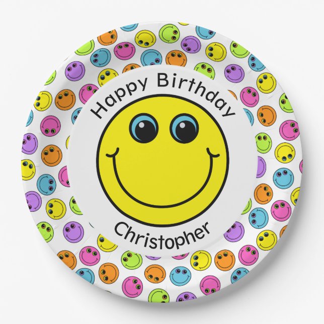 Colourful Emoji Faces Birthday Party Paper Plate (Front)