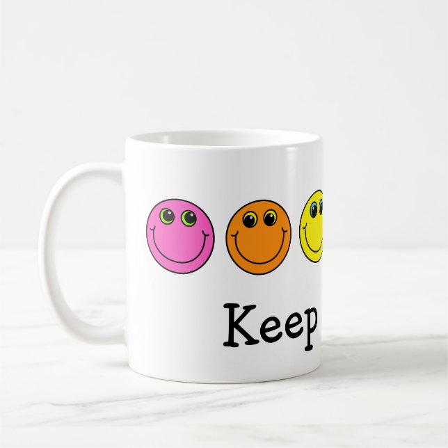 Colourful Emoji Faces Keep Smiling Coffee Mug (Left)
