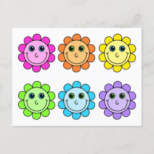 Colourful Emoji Flower Faces Postcard