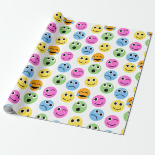 Colourful Emojis Emoticon Patterned Print Wrapping Paper