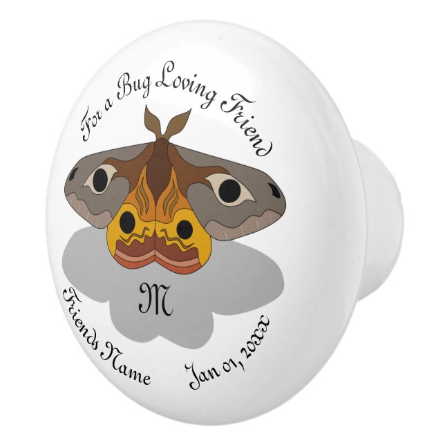 Colourful Emperor Moth Monogram Ceramic Knob (Right)