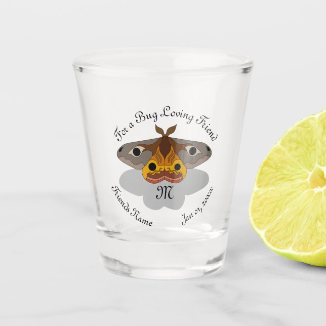 Colourful Emperor Moth Monogram Shot Glass (Front)