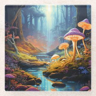 Colourful Enchanted Forest Fantasy Luminescence Glass Coaster