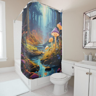 Colourful Enchanted Forest Fantasy Luminescence Shower Curtain