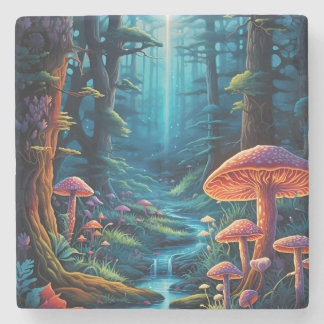 Colourful Enchanted Forest Fantasy Luminescence Stone Coaster