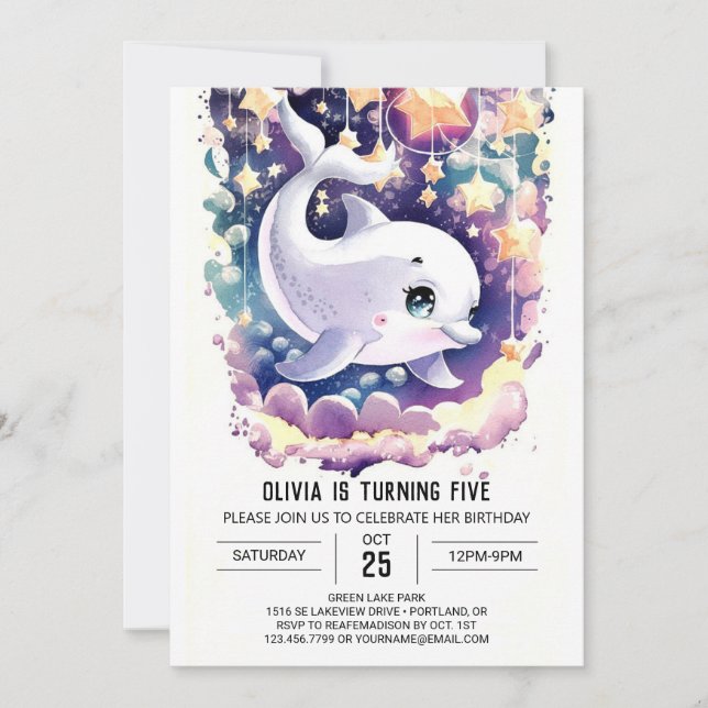  Colourful Enchanted Kids' Dolphin Birthday Invitation (Front)