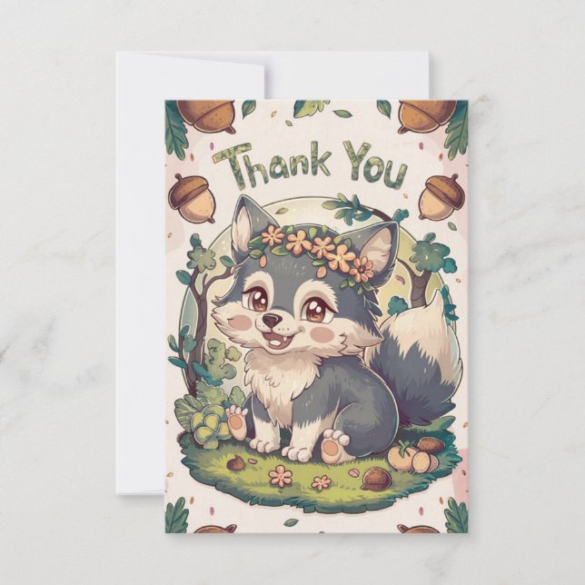 Colourful Enchanted Wolf Thank You Card (Front)