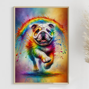 Colourful English Bulldog Paint Splatter Poster