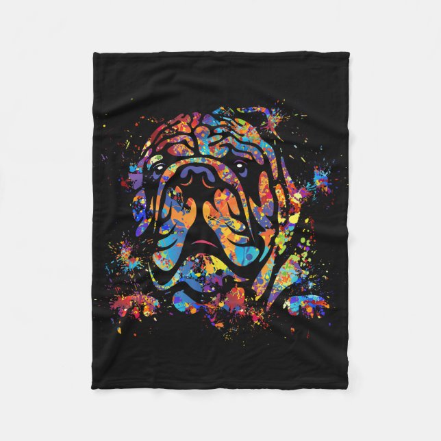 Colourful English Bulldog Portrait Fleece Blanket (Front)