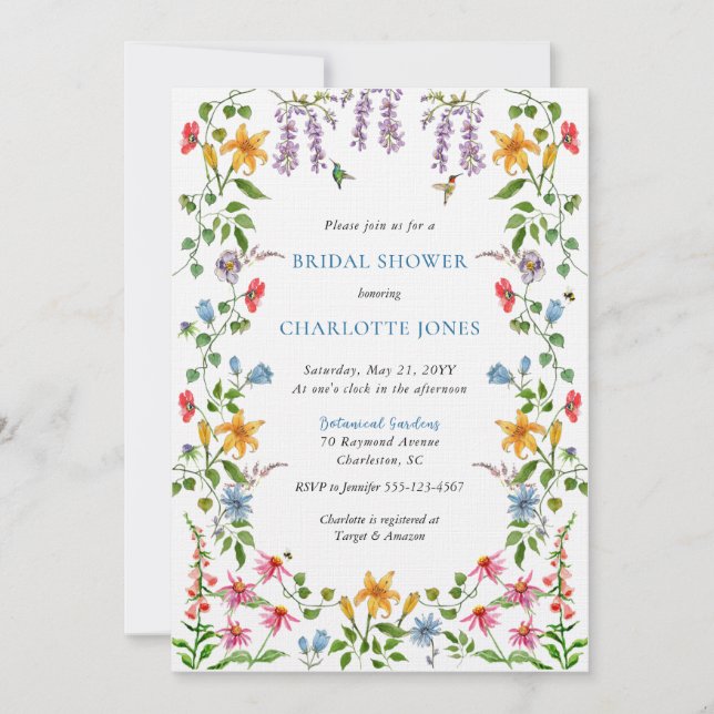 Colourful English Garden Floral Bridal Shower Invitation (Front)