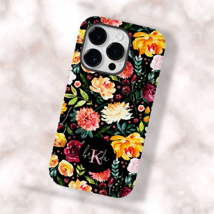 Colourful English garden flowers pattern monograms iPhone 12 Case