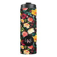 Colourful English garden flowers pattern monograms