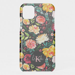 Colourful English garden flowers pattern monograms iPhone 11 Case