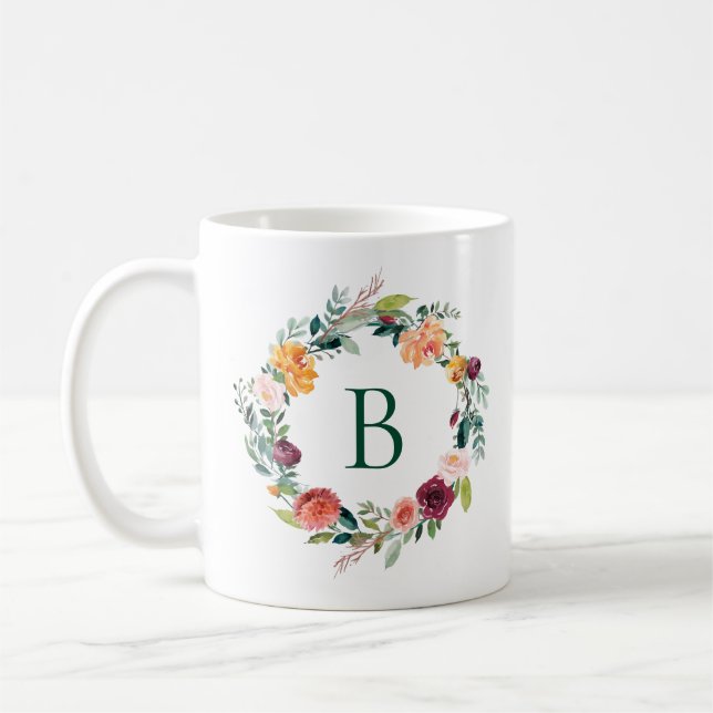 Colourful English garden flowers wreath Coffee Mug (Left)