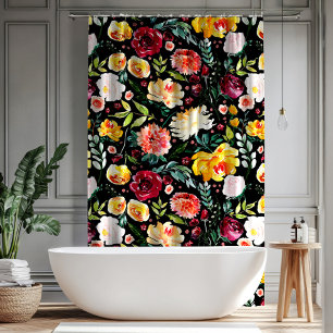 Colourful English Garden Summer Watercolor Flowers Shower Curtain