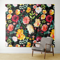 Colourful English garden watercolor flowers patter