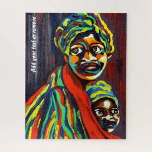 Colourful ethic art, African mother and child, Jigsaw Puzzle