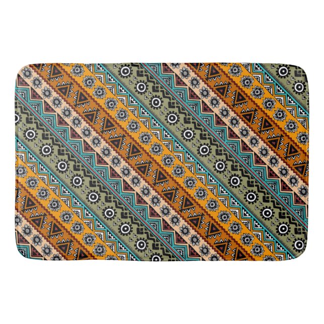 Colourful ethnic aztec patterns design bath mat (Front)