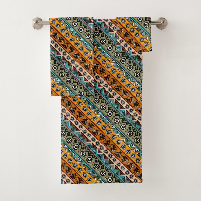 Colourful ethnic aztec patterns design bath towel set (Insitu)