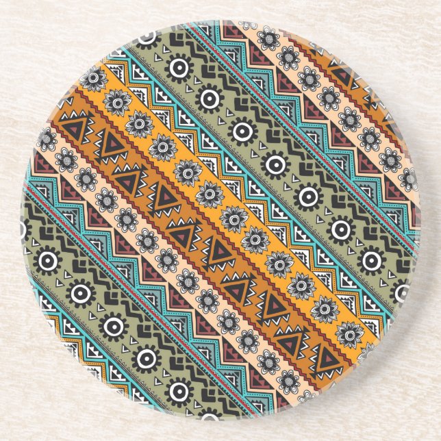 Colourful ethnic aztec patterns design coaster (Front)