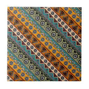 Colourful ethnic aztec patterns design decorative ceramic tile