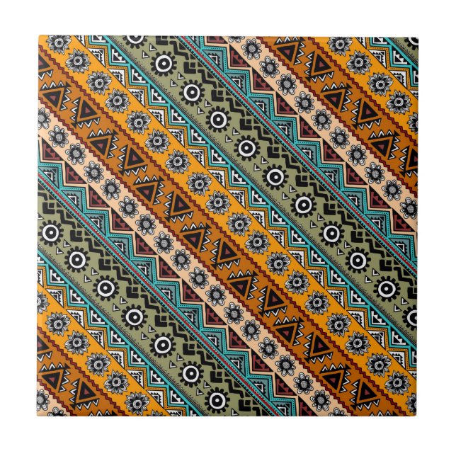 Colourful ethnic aztec patterns design decorative ceramic tile (Front)