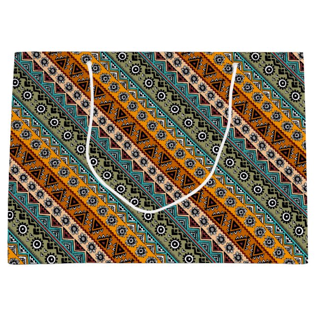 Colourful ethnic aztec patterns design decorative large gift bag (Front)