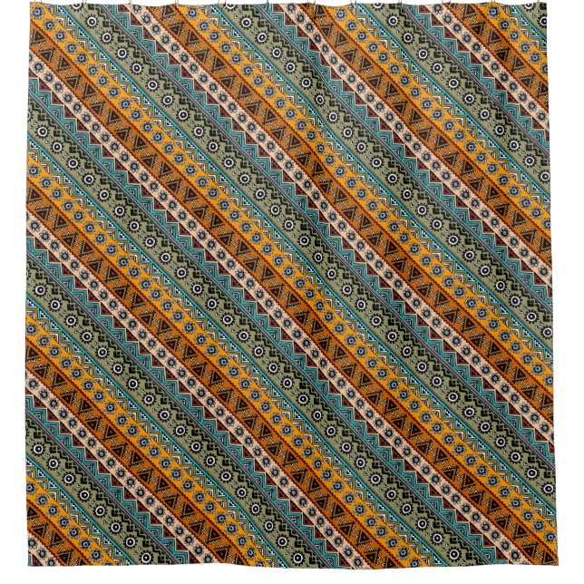 Colourful ethnic aztec patterns design decorative shower curtain (Front)
