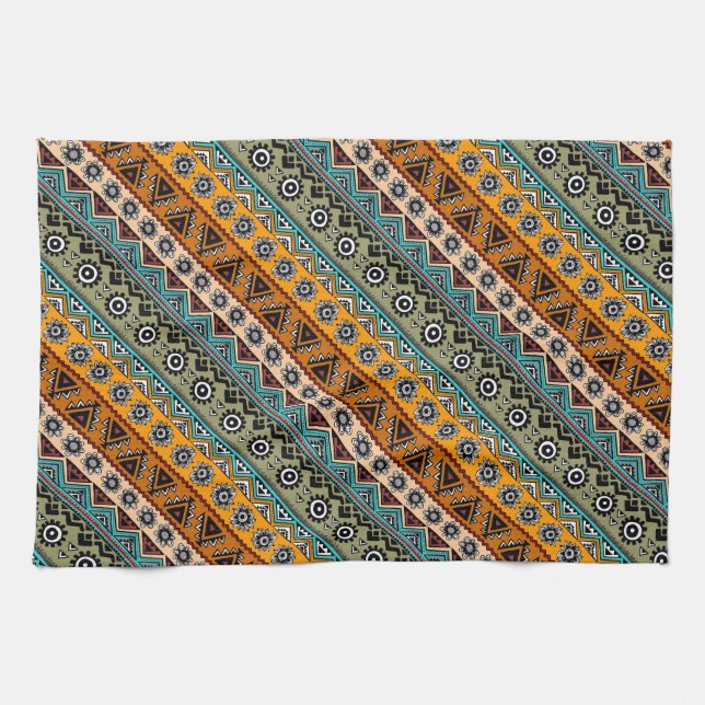 Colourful ethnic aztec patterns design decorative tea towel (Horizontal)