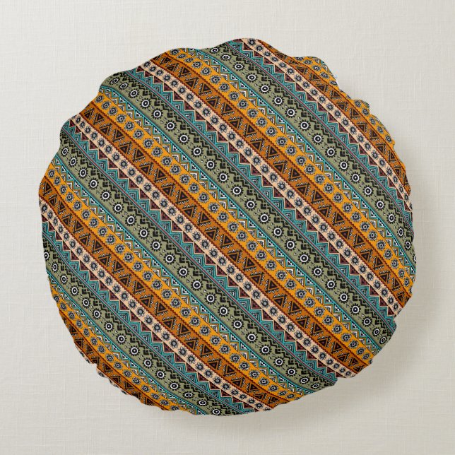 Colourful ethnic aztec patterns design round cushion (Back)