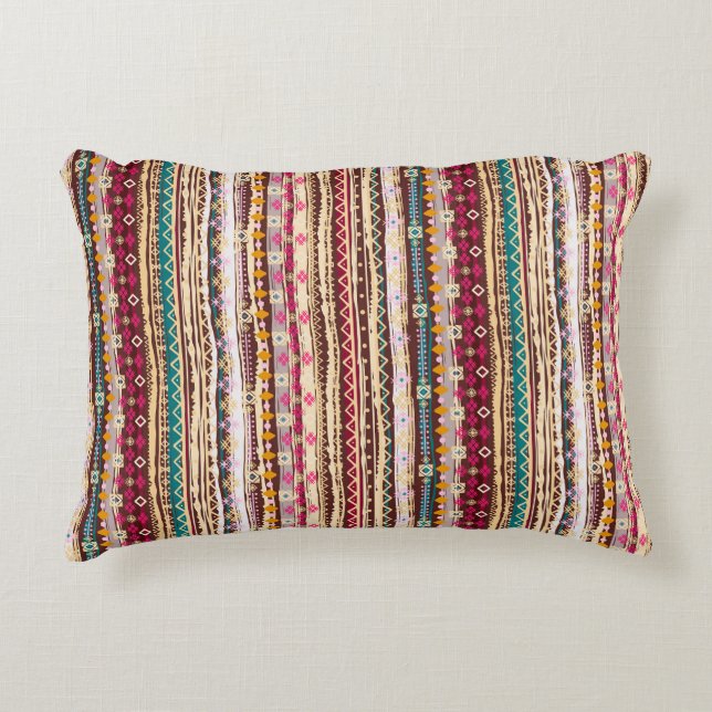 Colourful Ethnic Boho Tribal Pattern Decorative Cushion (Front)