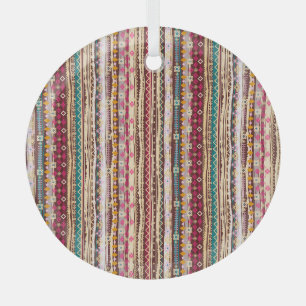 Colourful Ethnic Boho Tribal Pattern Glass Tree Decoration
