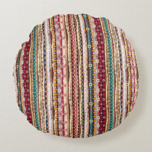 Colourful Ethnic Boho Tribal Pattern Round Cushion