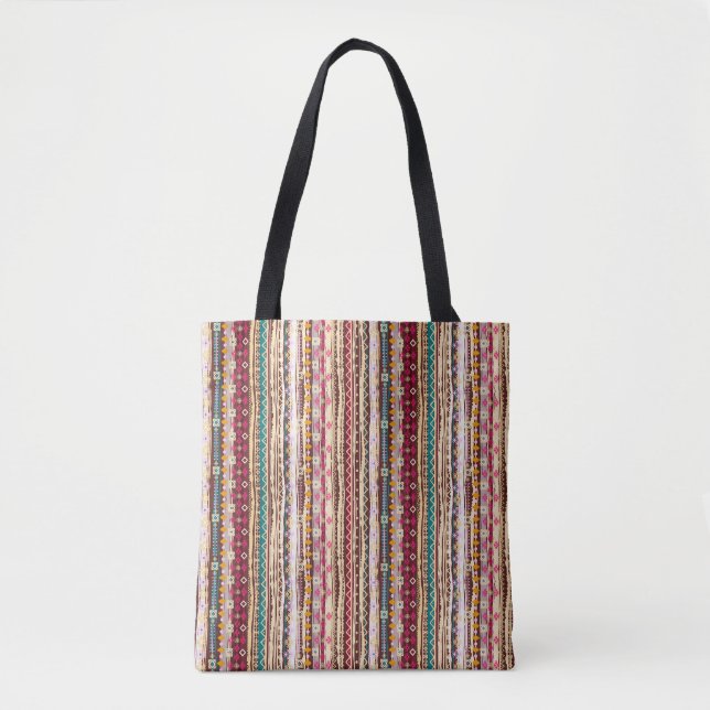 Colourful Ethnic Boho Tribal Pattern Tote Bag (Front)