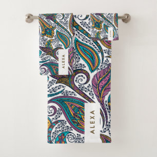 Colourful ethnic floral paisley pattern bath towel set