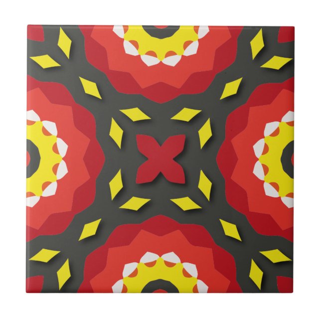 Colourful Ethnic Geometric Kaleidoscope Arabesque Ceramic Tile (Front)