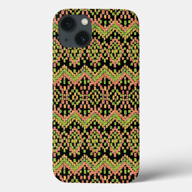 Colourful Ethnic Ikat Pattern on Black Case-Mate iPhone Case (Back)