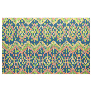 Colourful Ethnic Ikat Pattern on Blue Fabric