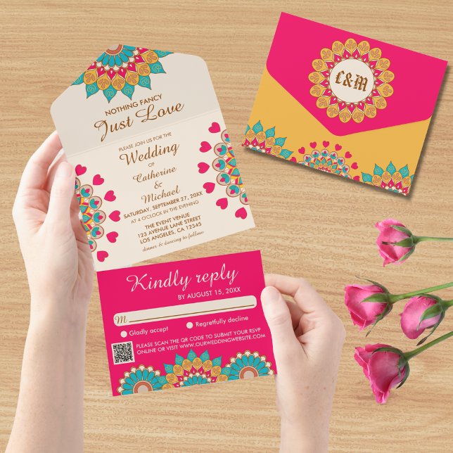 Colourful Ethnic Mandala Bold & Bright Wedding  All In One Invitation (Creator Uploaded)