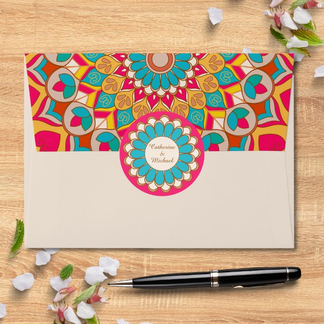 Colourful Ethnic Mandala Bold & Bright Wedding  Classic Round Sticker (Creator Uploaded)