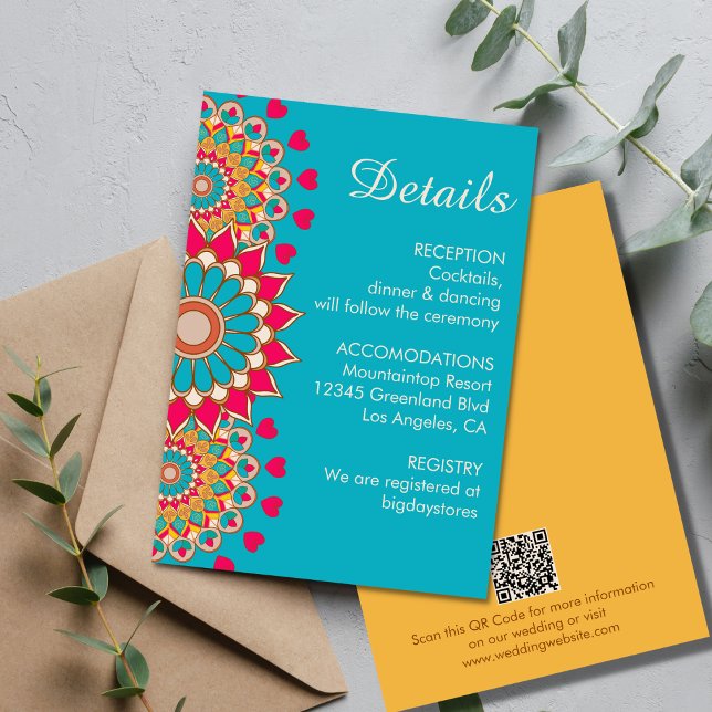 Colourful Ethnic Mandala Bold & Bright Wedding  Enclosure Card (Creator Uploaded)