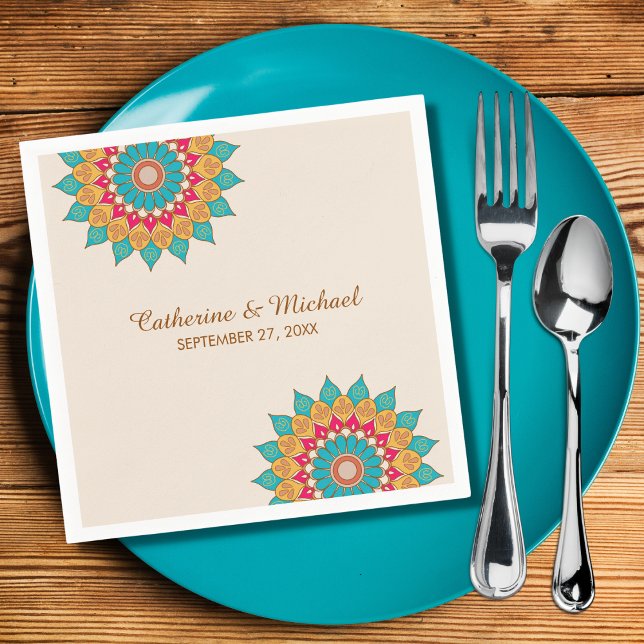 Colourful Ethnic Mandala Bold & Bright Wedding  Napkin (Creator Uploaded)