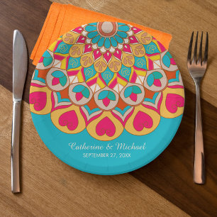 Colourful Ethnic Mandala Bold & Bright Wedding Paper Plate