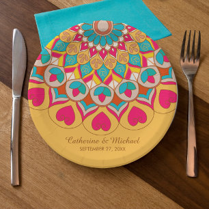 Colourful Ethnic Mandala Bold & Bright Wedding Paper Plate