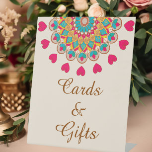 Colourful Ethnic Mandala Bold & Bright Wedding  Pedestal Sign